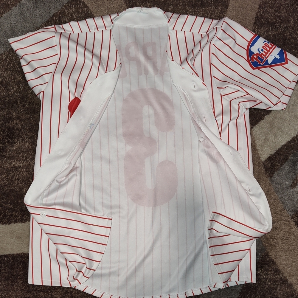 XL Phillies Striped Baseball Jersey - (No Name Brand) - Picture 4 of 6